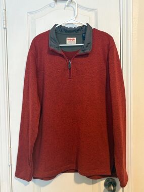 Wrangler Burgundy Red Quarter-Zip Pullover with Dark Gray Collar